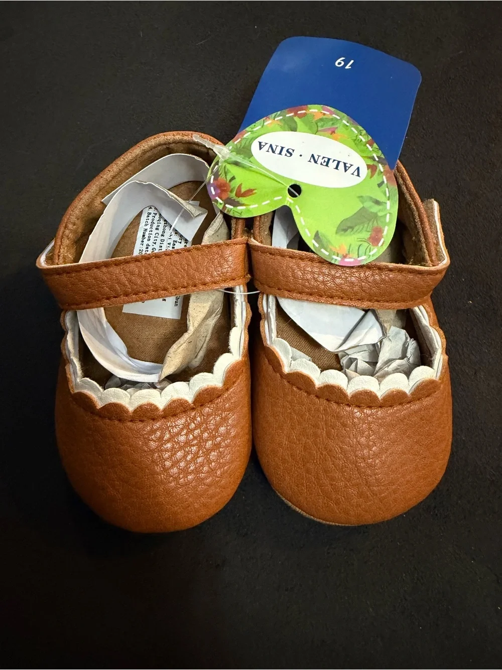Baby Tan Mary Jane Walker Shoes with Scalloped Trim